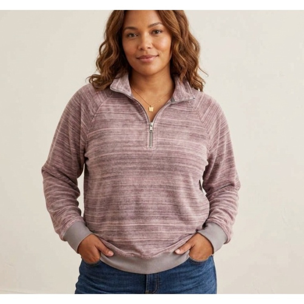 MADEWELL MWL Velour‎ Space Dyed Half Zip Sweatshirt Womens XL NB271 Pink Gray